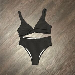 SHEIN Black Ribbed Bikini Set